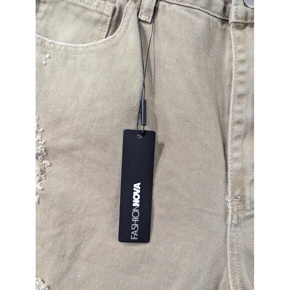 Fashion Nova Jeans Womens 13 Taupe Distressed Ripped Wide Leg Cotton Style TTCB3 - Picture 6 of 16